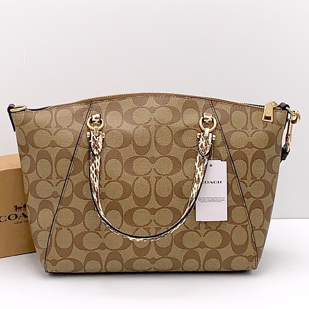 COACH Prairie Satchel / Shoulder In Colorblock Signature Canvas Khaki/Black Mult - Picture 4 of 16